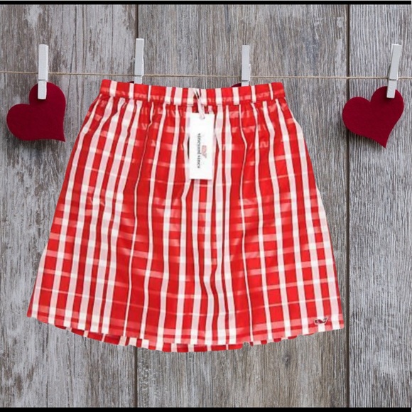 Christmas Vineyard Vines Satin Gingham Red Plaid Stylish Design Lined Skirt - Picture 7 of 10